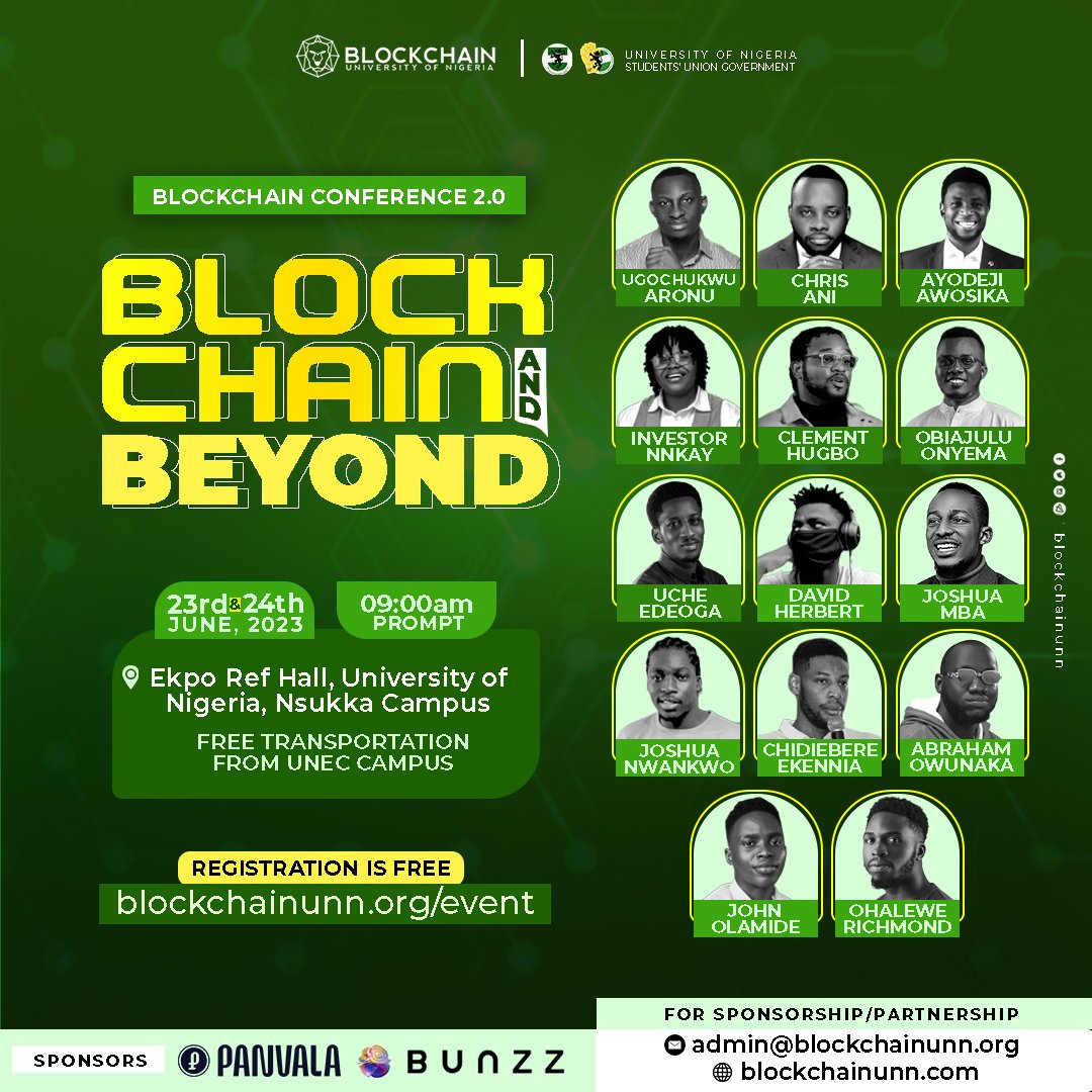 BlockchainUNN's tweet photo. The BlockchainUNN Conference 2.0 is a groundbreaking event aimed to onboard people into “Blockchain And Beyond”.

Register: https://t.co/SKYdHeZVfy

Today we are pleased to reveal to you the official lineup of Amazing Speakers/Instructors for the event 📣📣.

A Thread 🧵  1/8 https://t.co/xjmxZaNwEG