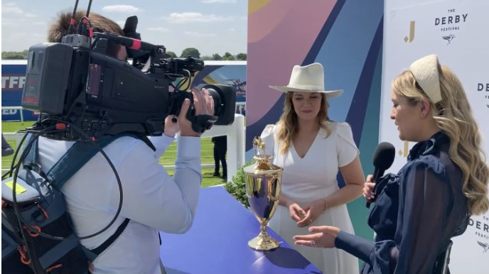 MDSG_eu's tweet photo. An honour to accompany Katrina Helmer from
@derbymuseum and @KentuckyDerby and Jessica Morgan from @gotolouisville presenting the Kentucky Derby winner's trophy (first time ever out of Kentucky) at this year’s @EPSOM Derby meeting. Thank you 
@jess_stafford_  for the interview! https://t.co/SHF4edI850