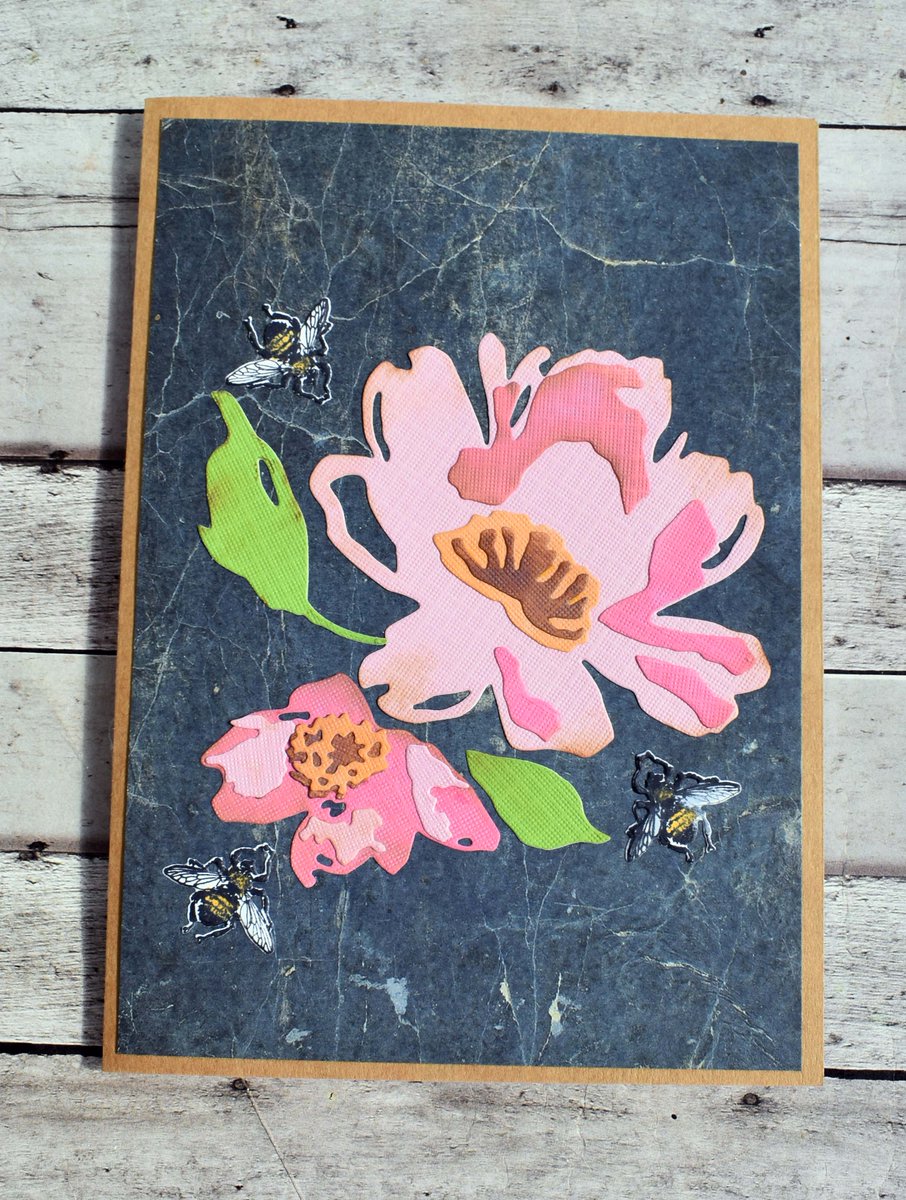 Layered Flower handmade card. #cardmaking #greetingcards #stationery #timholtz #honeybees #papercrafts #art