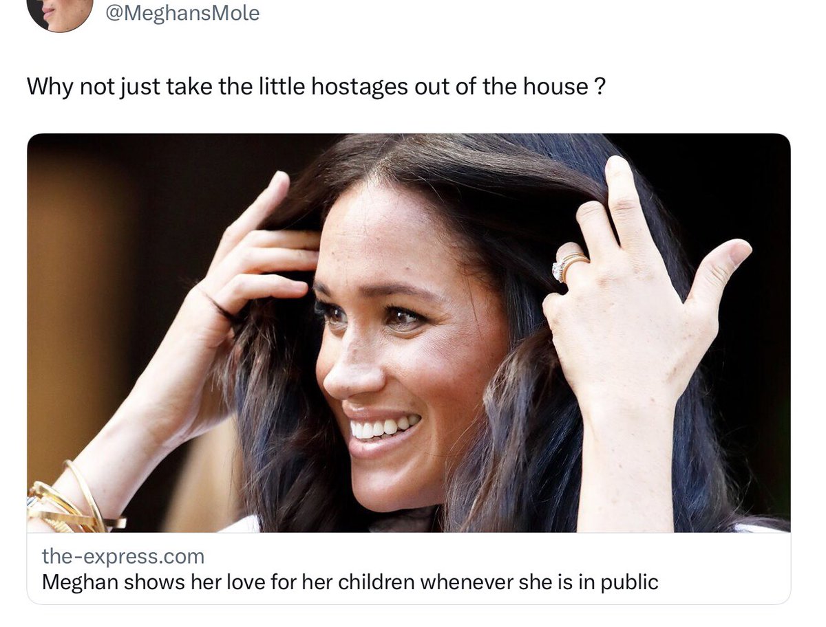 The Express have this 💯 spot on! 

‘Meghan shows her love for her children whenever she is in public’ 

YES….😂

When SHE is in public, not when THEY’RE in public!

Because THEY are NEVER IN PUBLIC….

#WhereAreTheChildren #prisoners #NoChildren