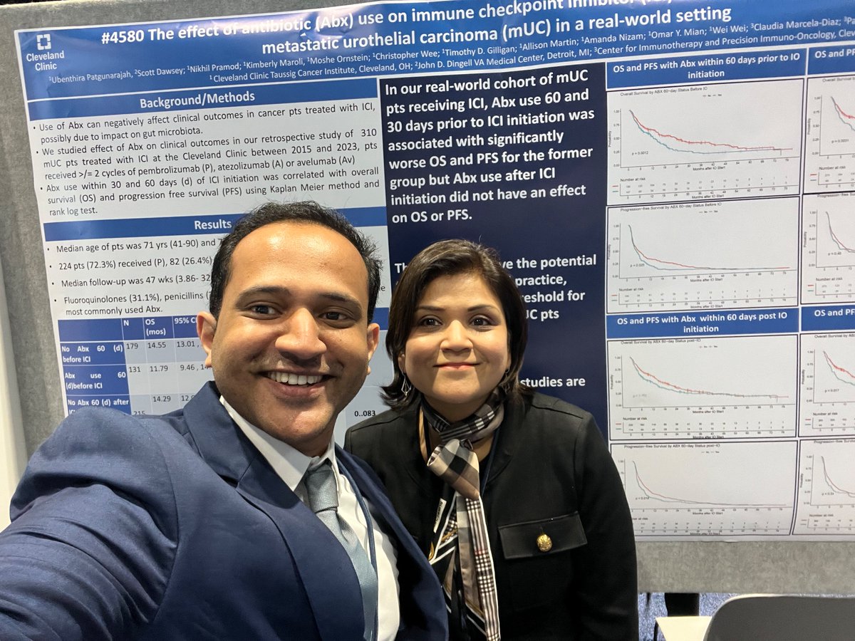 Shilpa Gupta (@shilpaonc) on Twitter photo Check out our poster #ASCO23
on effect of antibiotics on efficacy of IO in our real world cohort of > 300 mUC pts <a href="/CleClinicMD/">Cleveland Clinic MD</a>
Abx use prior to IO significantly worsens OS.
Congrats <a href="/UbenthiraP/">Ubenthira Patgunarajah, M.D.</a> on presenting this work <a href="/CleClinicMD/">Cleveland Clinic MD</a> <a href="/MosheOrnsteinMD/">Moshe Ornstein MD</a> <a href="/ChrisWeeMD/">Christopher Wee, MD</a> <a href="/TimGilliganMD/">Tim Gilligan</a> Check out our poster #ASCO23
on effect of antibiotics on efficacy of IO in our real world cohort of > 300 mUC pts <a href="/CleClinicMD/">Cleveland Clinic MD</a>
Abx use prior to IO significantly worsens OS.
Congrats <a href="/UbenthiraP/">Ubenthira Patgunarajah, M.D.</a> on presenting this work <a href="/CleClinicMD/">Cleveland Clinic MD</a> <a href="/MosheOrnsteinMD/">Moshe Ornstein MD</a> <a href="/ChrisWeeMD/">Christopher Wee, MD</a> <a href="/TimGilliganMD/">Tim Gilligan</a>
