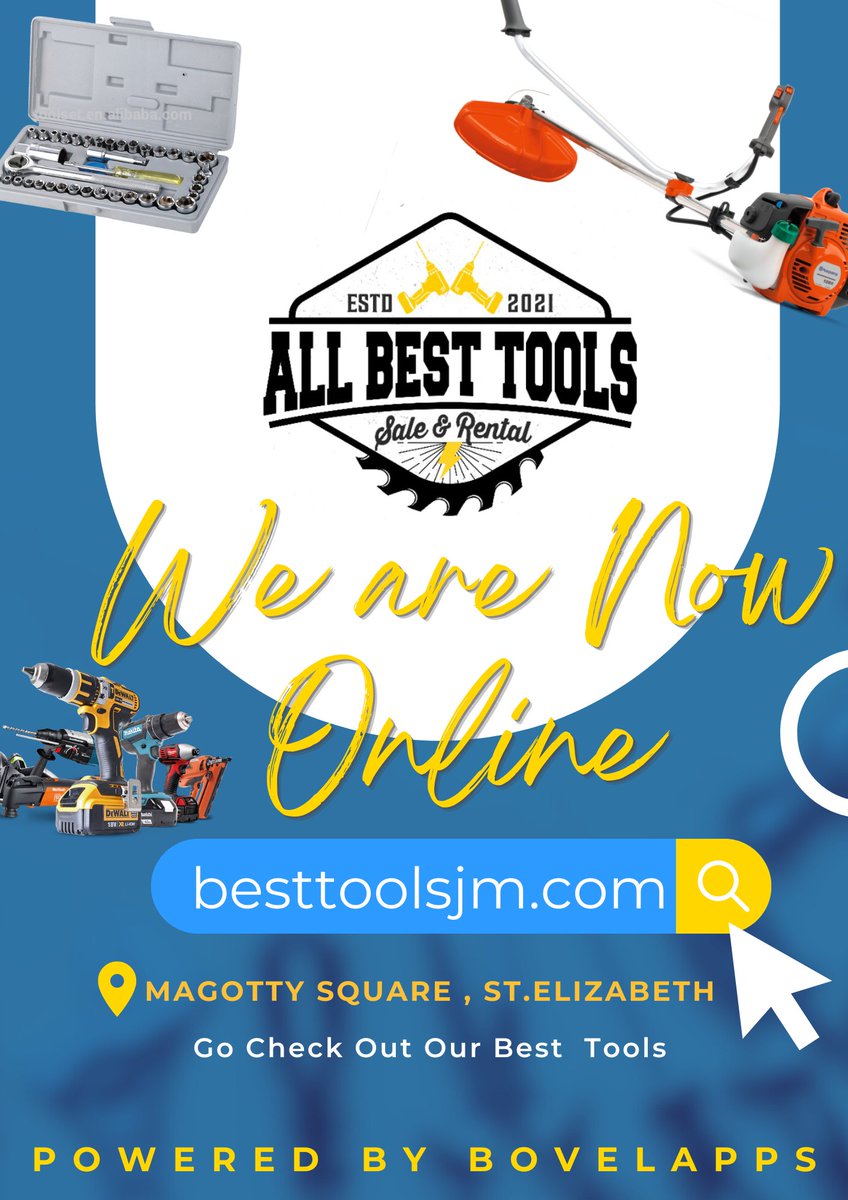 bovelappsllc's tweet photo. Congratulations😃🎉  to All best Tools Jamaica🛠️🌟 for letting us Design their Website. Contact us today 18767008287 to Get Your Website or Custom Software. 🌐Visit:https://t.co/0mbUiOdx2L #Webdev #StElizabeth #jamaica #mandeville #softwareDevelopers #jamaica #coding #designers https://t.co/yvYIb71pBg