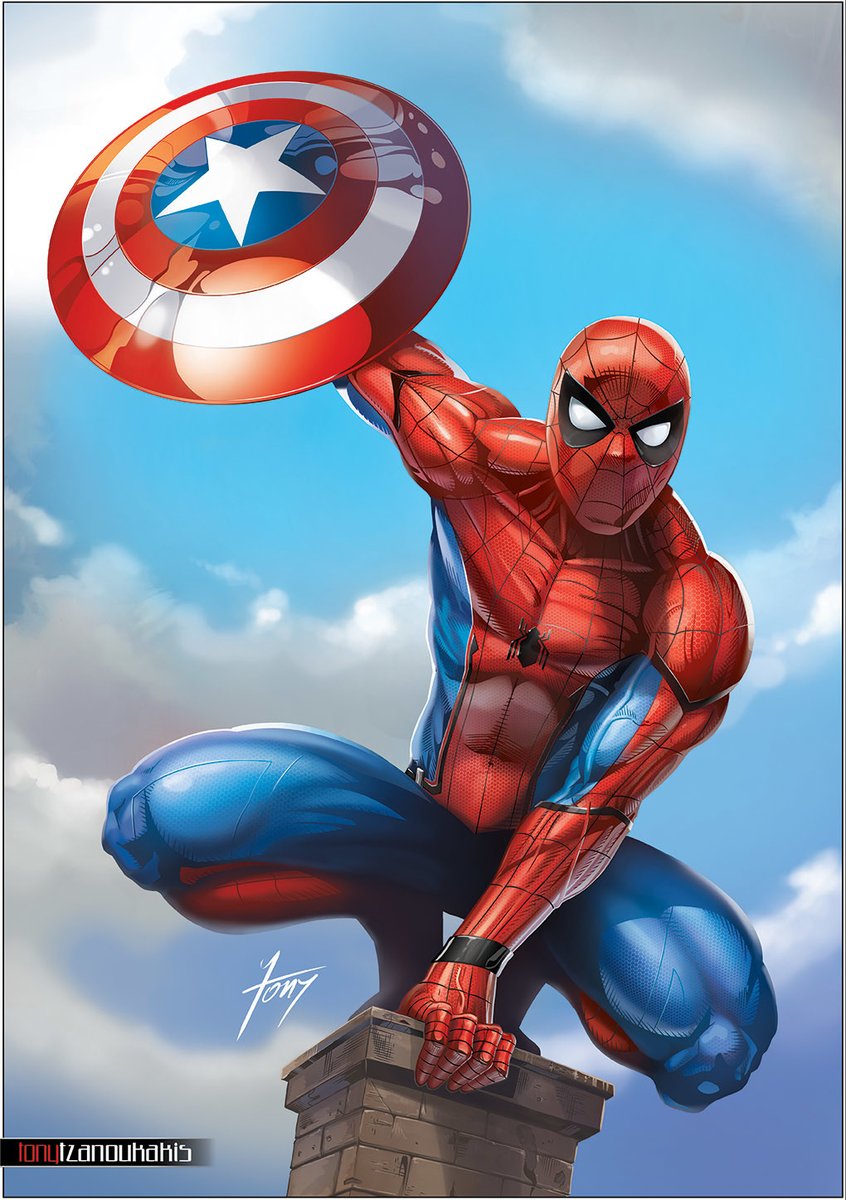 Spider-Man with Captain America's Shield Artwork by Tony