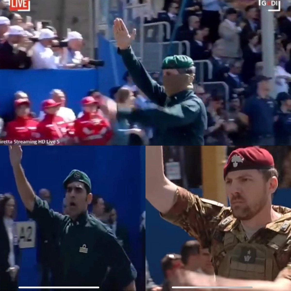 C’è un’assurda accusa che gira in queste ore sui social ovvero che un reparto della Marina avrebbe fatto il saluto romano rivolto alla tribuna autorità. Una falsità per molti motivi: 
- innanzitutto non esiste nessuna X Mas in servizio presso la Marina Militare, quella della RSI