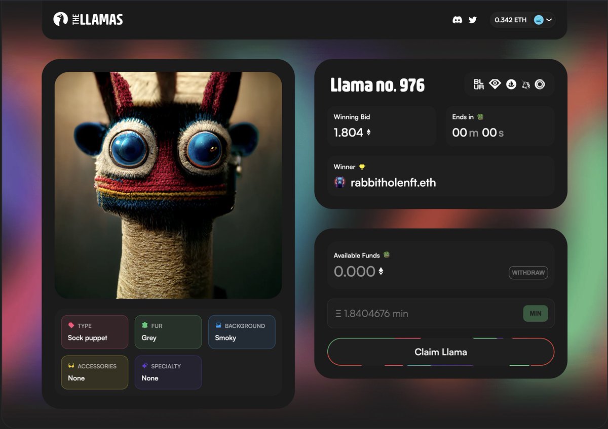 The Rabbithole DAO has made a strategic investment into the <a href="/WenLlama/">WenLLama</a> ecosystem with the purchase of LLama #976. As our NFTs are backed by our treasury, we believe the LLamas are an inspiration and we look forward to be apart of the community. 🤝