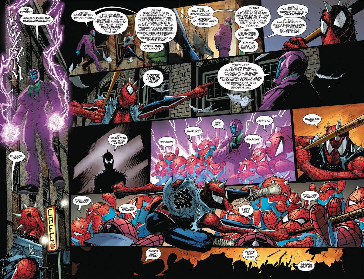 If you loved Hobie in the movie you should read some of his comics but especially his Edge of Spider-Geddon issue who after the popularity of his first appearance in Spider-Verse has him him fighting a corporate executive trying to turn him into a marketable plushie