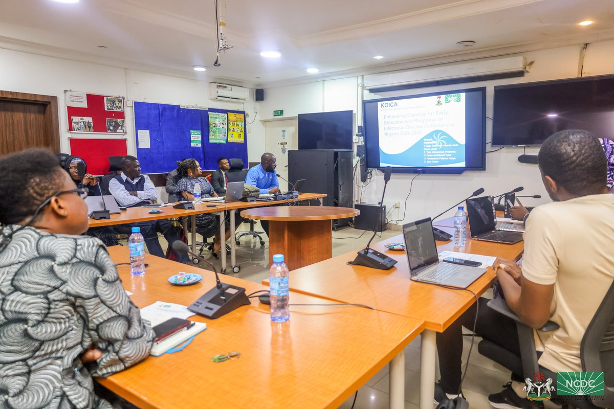 NCDCgov's tweet photo. This week, the NCDC-KOICA fellows gave a debrief of the training programme to the DG @IfedayoTiffy and @Koicainnigeria team.

They presented strategic action plans developed during their training to address identified gaps and further strengthen #Nigeria's health security system https://t.co/Q2RPzzUAof