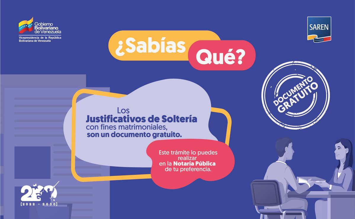 #SabíasQué 👉 Los Justificativos de Soltería con fines matrimoniales, son un documento gratuito.

🔷 Este trámite lo realizas en la Notaría Pública de tu preferencia.

#3Jun 
#VenezuelaYTürkiyeUnidas