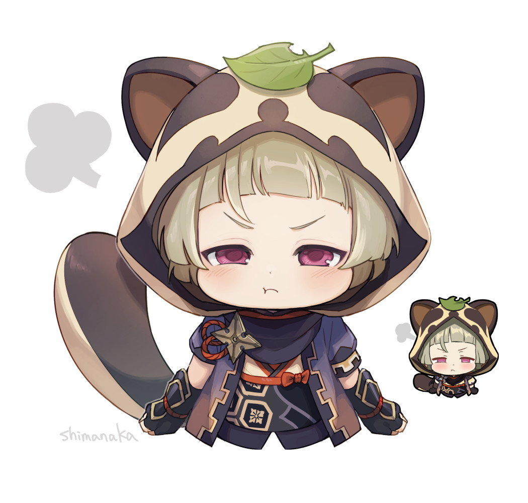 1girl leaf on head leaf animal hood hood raccoon ears tail  illustration images