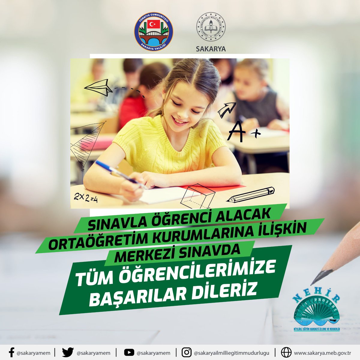 📝 4 Haziran 2023 Pazar günü (yarın) Liselere Geçiş Sistemi (LGS) kapsamındaki merkezî sınava katılacak tüm öğrencilerimize başarılar dileriz.

<a href="/prof_mahmutozer/">Mahmut Özer</a>
<a href="/valicetinoktay/">Çetin Oktay Kaldırım</a> 
<a href="/ebubekirsavasci/">Ebubekir Sıddık Savaşçı</a>
#LGS2023