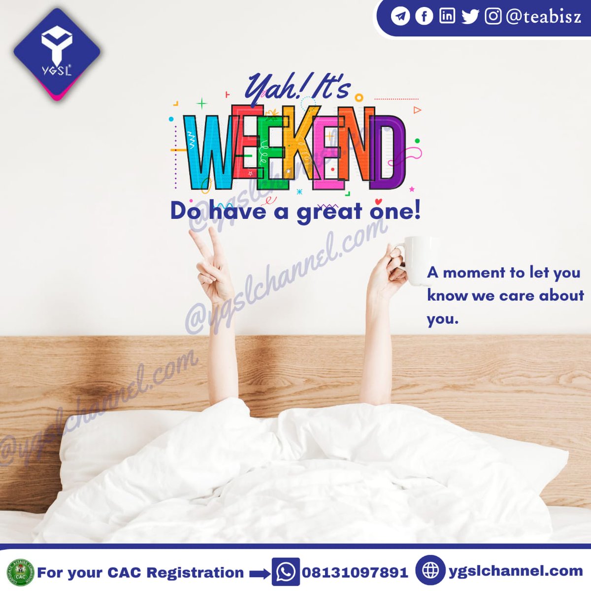 While enjoying your weekend.

Don't you forget we can handle your company logo, flyer, book cover, Letterhead, banner and more that CONVERTS...

Cheers! 🎉

#DataScience
#HappyWeekend
#Enjoy
#GraphicDesign 
#BookCovers