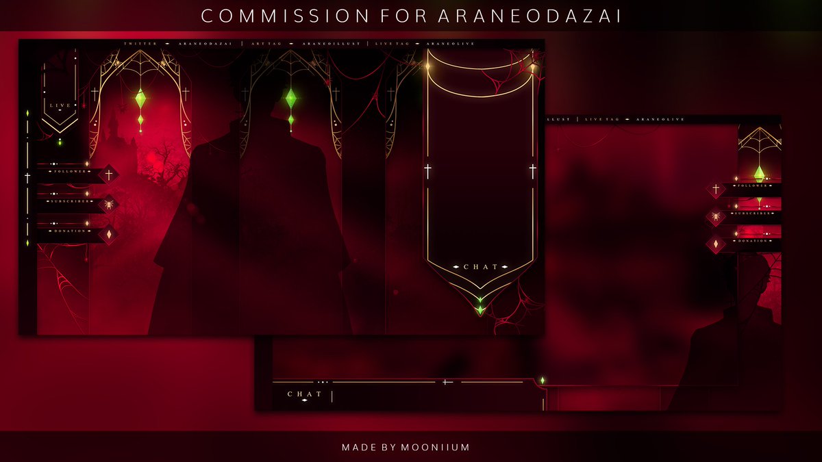 ✦ 「 Overlays for <a href="/AraneoDazai/">Araneo Dazai</a>  」 ✦  

 Thank you so much for trusting me to make your overlays! 🕷️🕸️These were a lot of fun to work on and experiment with!! 

 #VTuberAssets ✦ #Vtuber