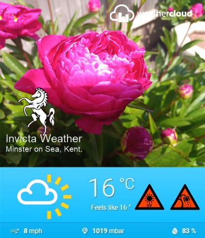 Invicta Weather : Current Weather Conditions 10:32 hrs BST 03/06/2023. More data at: app.weathercloud.net/d2793459287 #Weathercloud #Weather #WeatherReport #WeatherStation #PWS #Weathernews #weather #lookforthehorse #IsleofSheppey #Kent #Invicta #Saturday #UV #pollen #flowers #garden