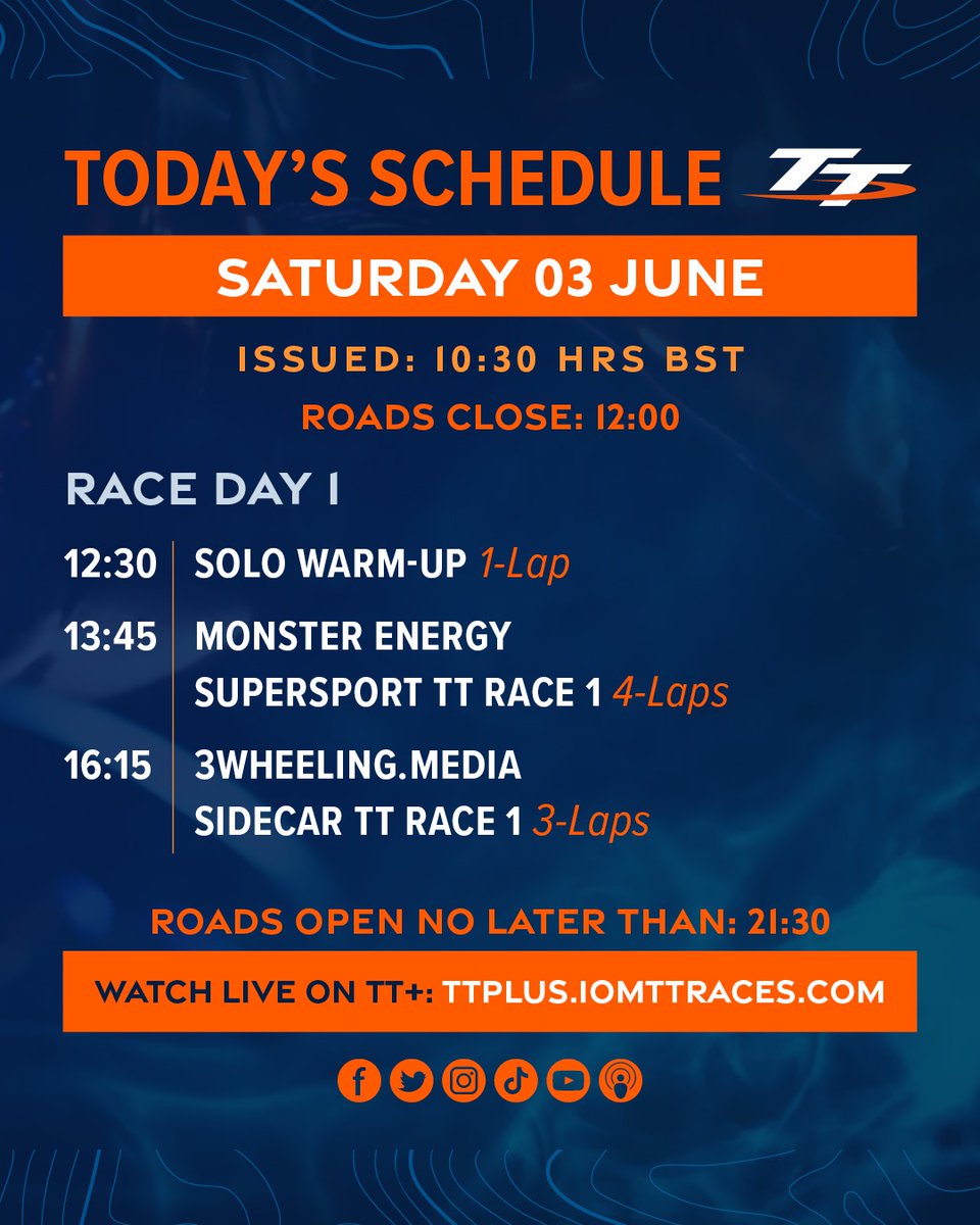 Update: revised schedule for today's <a href="/MonsterEnergy/">Monster Energy</a> Supersport TT Race 1 and <a href="/3WheelingTT/">3 Wheeling</a> Sidecar TT Race 1.