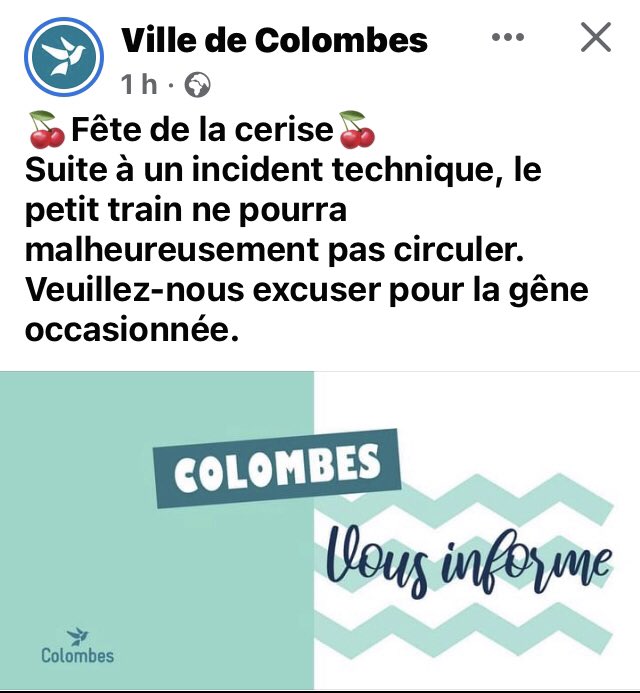MissileV2's tweet photo. Le Petit train de la fête de la cerise à #Colombes a t’il été bloqué par un convoi de mariage ou par des cyclistes en colère n’ayant pas de piste pour eux ? #velo #circulationdouce https://t.co/rPteVrcqSe
