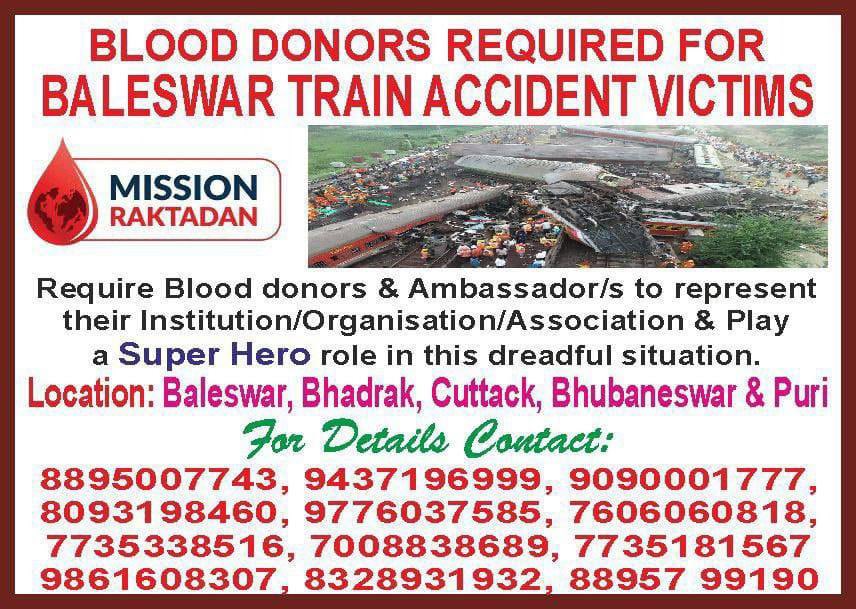 Donate blood, save a life #TrainAccident #OdishaTrainAccident #CoramandalExpress #BalasoreTrainAccident #TrainTragedy