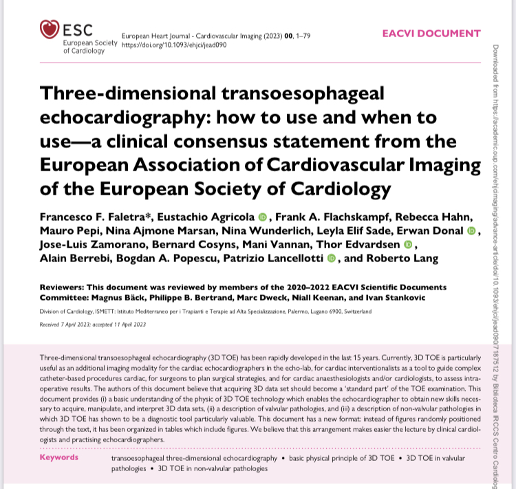 Just released ! Happy to share new EACVI document dedicated to 3D echocardiography