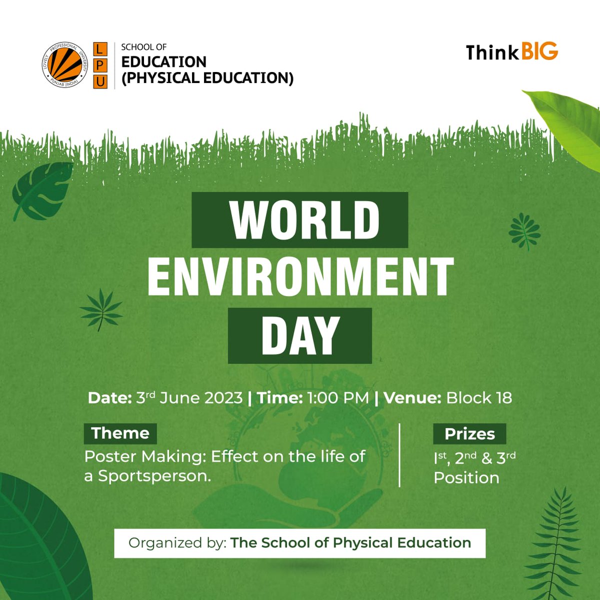 School of Physical Education is going to celebrate World Environment Day.   #verto #proudverto #physicaleducation #sports #lpuevents  #humanities #lovelyprofessionaluniversity #enviroment #LPU #proudlpuians