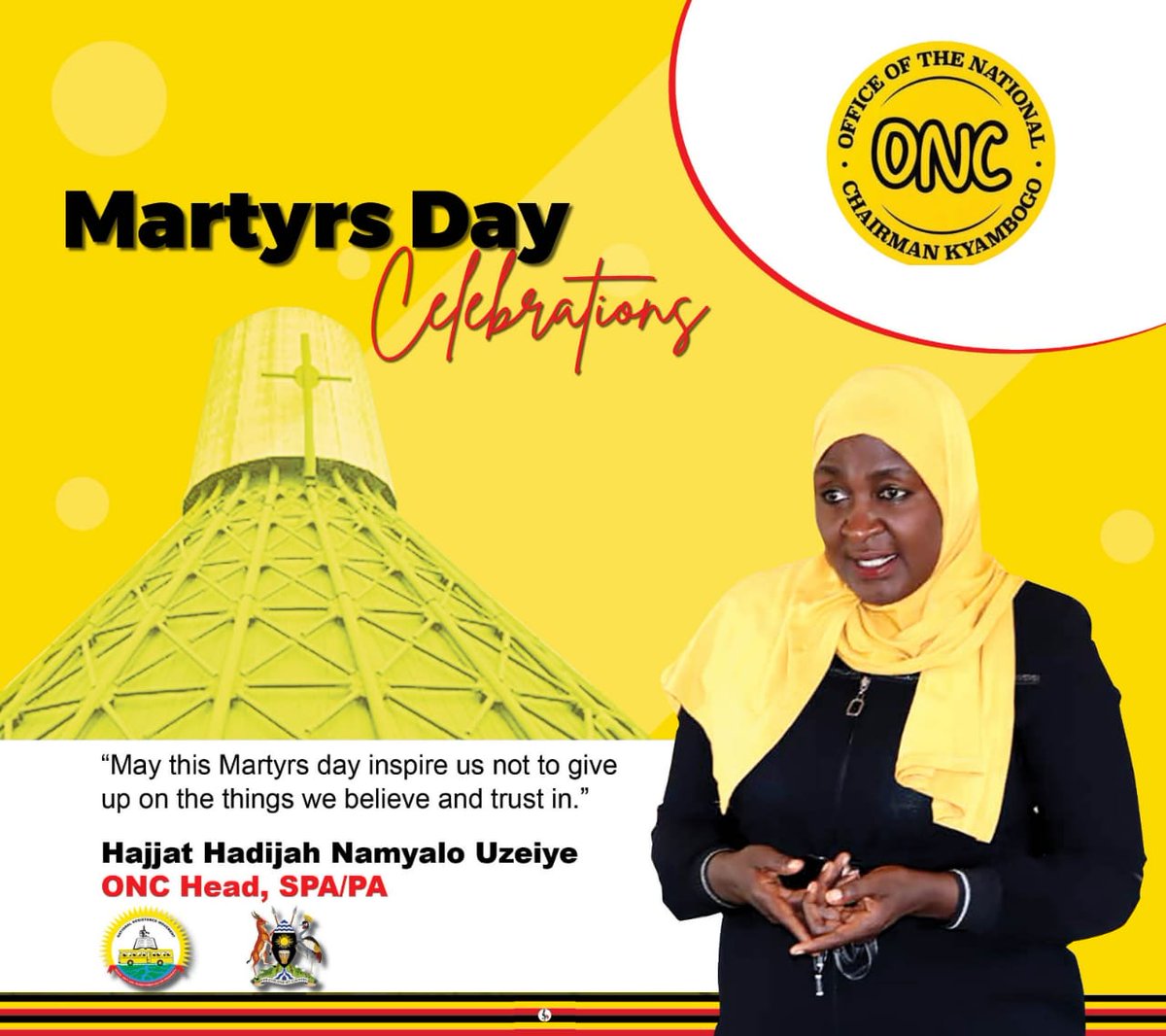 The head of the @onc_nrm, Hajjat Uzeiye Hadijah today joins Ugandans to honor and celebrate Ugandan martyrs, who paid the ultimate price and sacrificed their lives for their faith.

Their devotion, courage and faith serve as an inspiration for all.
Happy #MartyrsDay2023