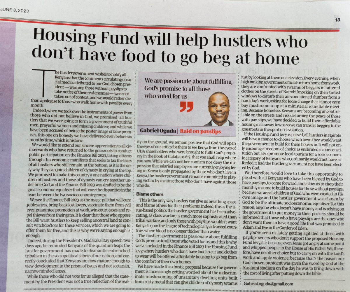 THIS WEEK: The Housing Fund will allocate a house to every hustler without a pay slip, so they can leave the streets and go sleep hungry at home. | t.ly/c1Xf