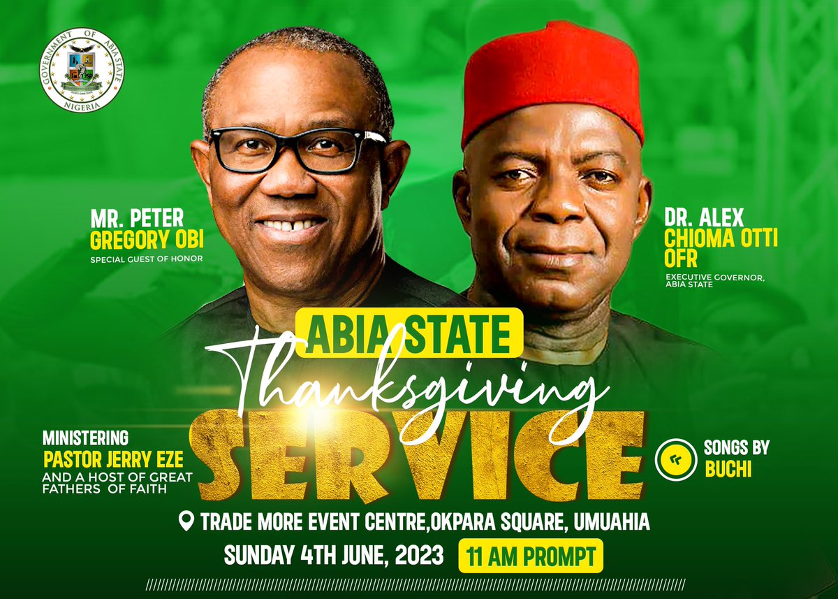 If you are in Abia this Sunday,

Please endeavour to be part of this great event.

It's #ThanksgivingWeekend