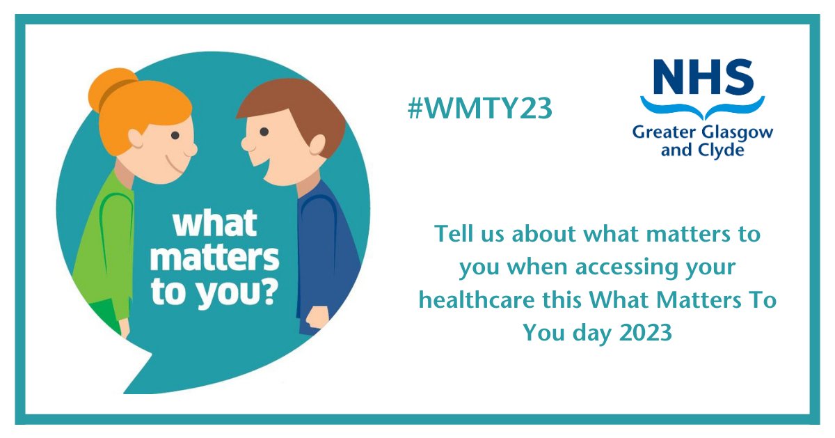 Tuesday 6th June is #WMTY23!  

Comment below what matters to you when accessing healthcare.

nhsggc.scot/your-health/pe…

#WMTY23 #NHSGGC