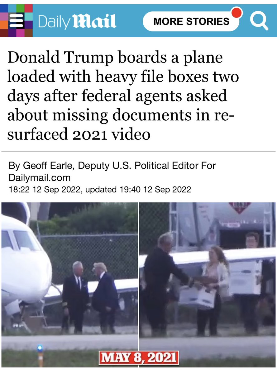 @gtconway3d @TheJusticeDept Don't forget THIS one where they got him transporting White House file boxes out of Florida only 2 days after he got the subpoena to return the documents from the National Archives