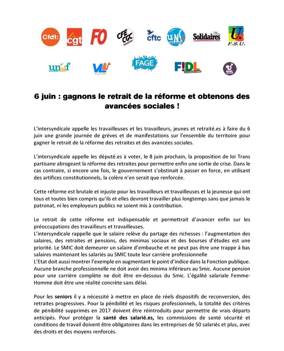 SNJ_national's tweet image. ⤴️ ➖️ 3️⃣ 

NOUS NE TOURNERONS PAS LA PAGE !

SALAIRES, RETRAITES, PROGRÈS SOCIAL, rendez-vous mardi 6 juin ! 
✊️✊️✊️ 

#StopRetraiteMacron 👊 
🥁🥁🥁💥💥💥