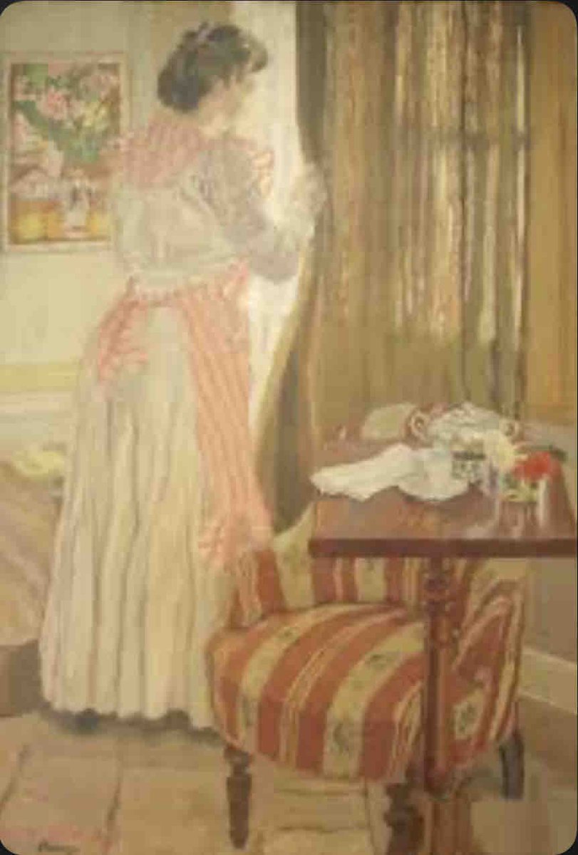 #scritturebrevi #scrivoarte 

A Vigevano è #NatoOggi nel 1888 il pittore #AlfredoGrandi, noto anche con lo pseudonimo di Garzia Fioresi

Attesa rosa, 1910