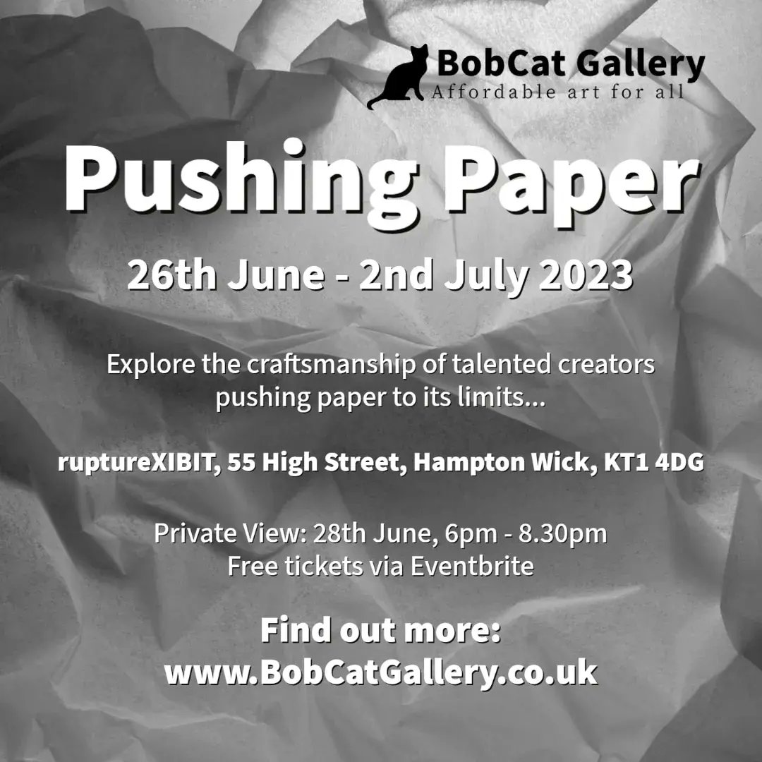 BobCat_Gallery's tweet photo. More info & free tickets to the PV via our blog: https://t.co/KAiqQXrMCo
#PushingPaper #exhibition #ComingSoon #HamptonWick #BobCatGallery #RuptureXibit #PaperArt https://t.co/VoUA3T2y4J