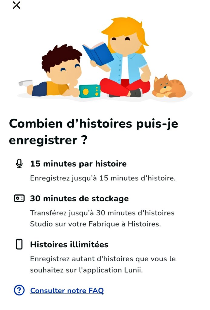 mrtetard's tweet photo. #Lunii qui restreint le temps d'enregistrement transférable sur la #FabriqueAHistoires Lunii de "illimité" à seulement "30 minutes", c'est une honte franchement. https://t.co/6dx5pIdjff