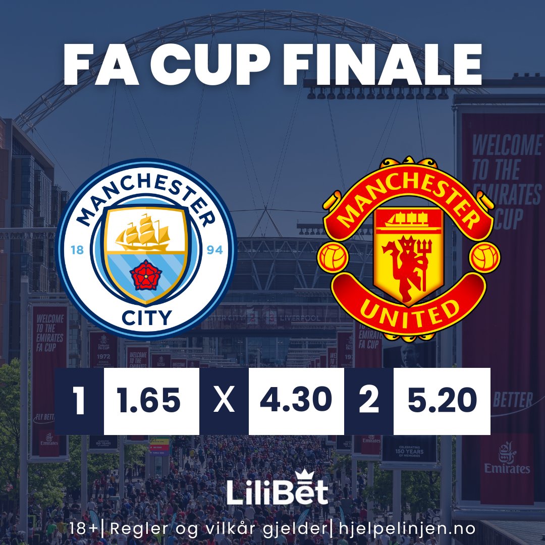 LilibetNorge's tweet photo. 🔵 𝗠𝗔𝗡 𝗖𝗜𝗧𝗬 𝗩𝗦 𝗠𝗔𝗡 𝗨𝗡𝗜𝗧𝗘𝗗 🔴

⚽️ #FACupFinal | kl 16:00

150kr cashbonus til en korrekt gjetter! ⤵️

✅ Riktig resultat (fulltid)
✅ Scorer Erling Haaland? JA/NEI
✅ ❤️ og retweet
✅ Følg @LilibetNorge https://t.co/VNSlec68UP