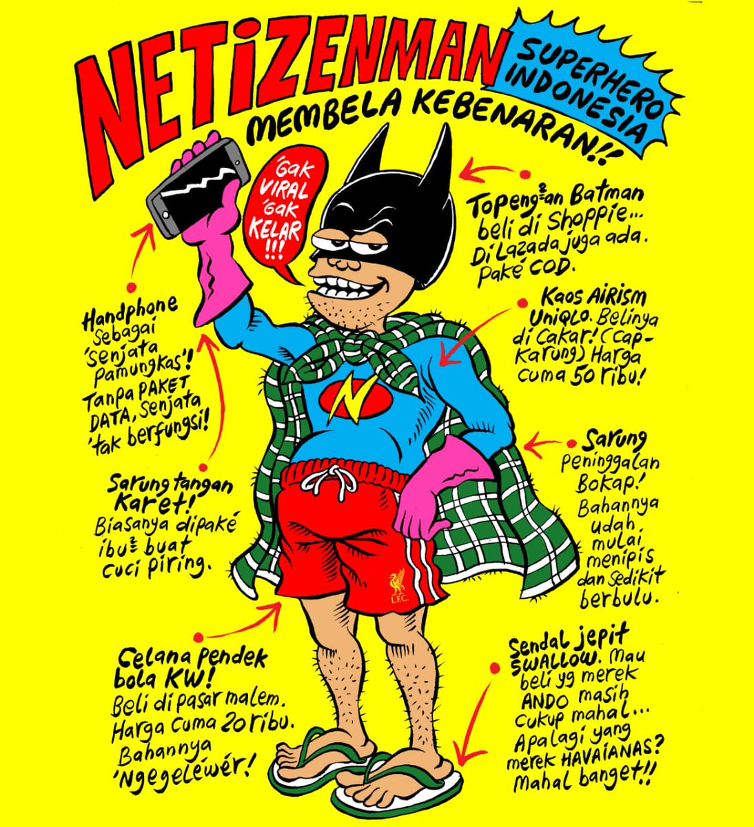 Perkenalkan NETIZENMAN! Pahlawan baru dari Indonesia! Dengan senjata pamungkasnya adalah handphone dan paket internet atau wifi gratisan!
Viralakannnn
 #netizenman #pahlawandigital #superheroindonesia #komikindonesia #micecartoonofficial