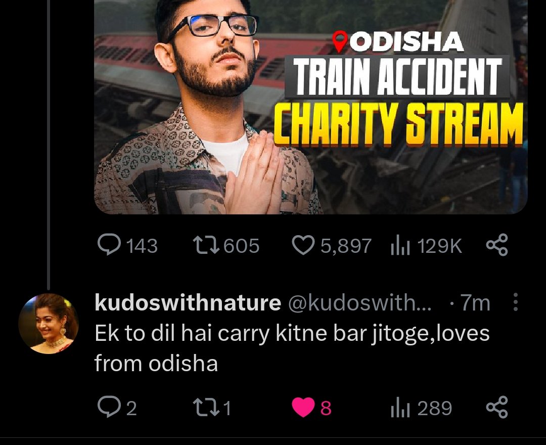 PushpaTheRule2's tweet photo. @kudoswithnature @CarryMinati Srivali look at Carry's comment section
To you😍 https://t.co/BeAfKYjdeG