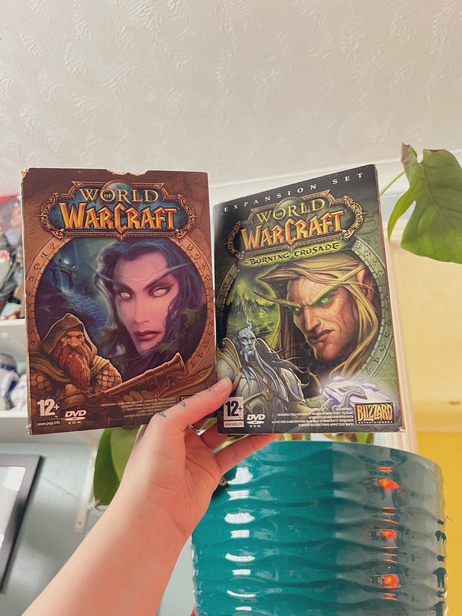 I got these when I was 15 & me and my first boyfriend spent our 2 year relationship playing WoW. Despite not having a disk drive I can’t bring myself to part with them. 👉👈 I played WoW until Mist of Pandaria came out and now I’m trying to get back into it 🥹