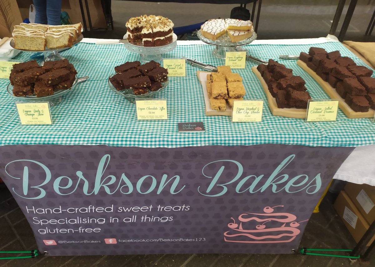 Apologies for the major lack of Twitter posting, it all feels a bit much here sometimes. Still baking tons, just not sharing it here... Today you can find me and my wares at the #vegan market at @BrightonOpenMkt. Here til 5pm. All #glutenfree. #Brighton #SmallBiz #Handmade