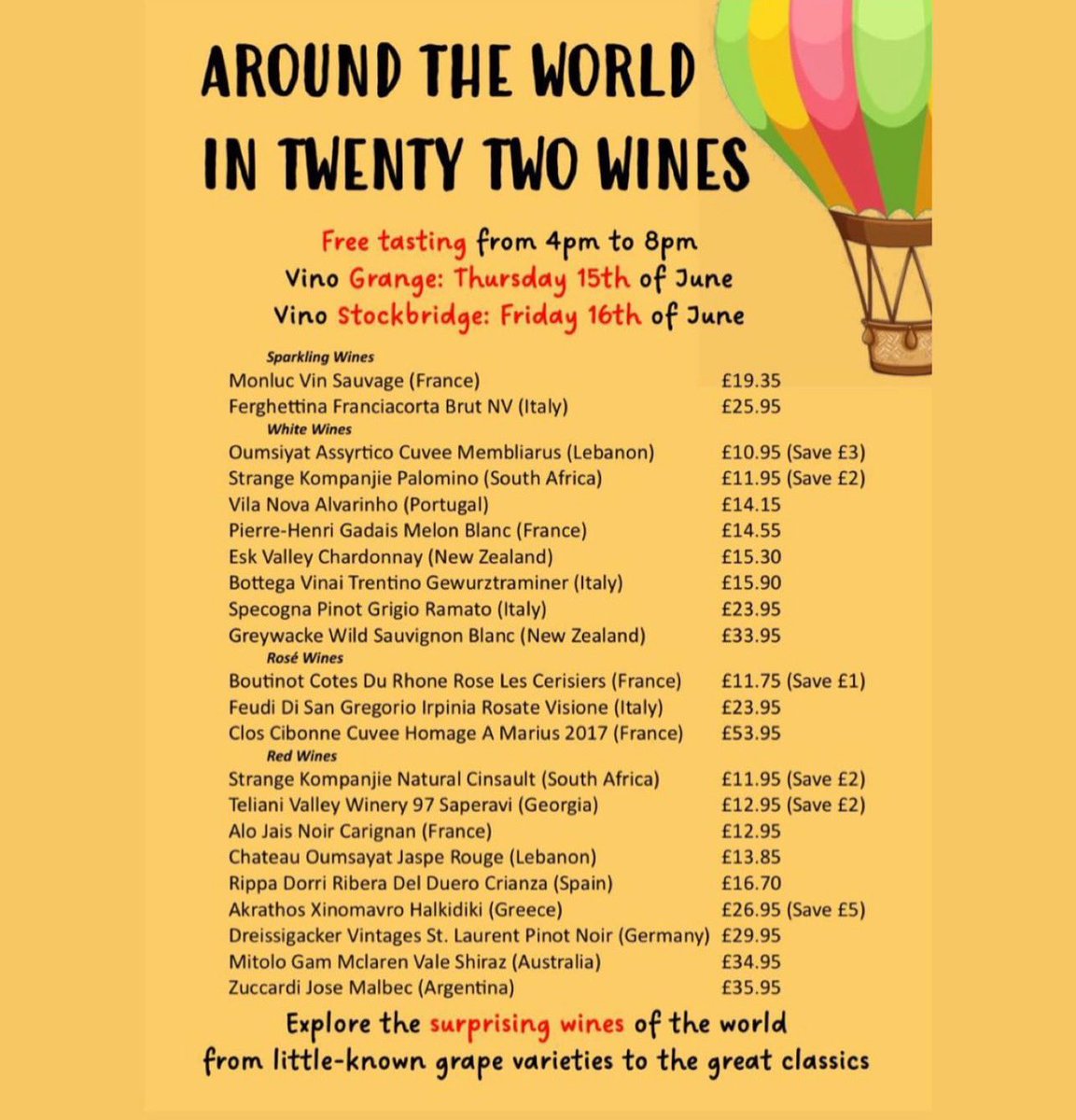 Get your tasting shoes on and come to see us on the 16th of June for 22 wines. Around the world in twenty two wines, from Georgia to Lebanon, Italy to France. Some of our best and newest wines to try

#stockbridge #winetasting #edinburgh