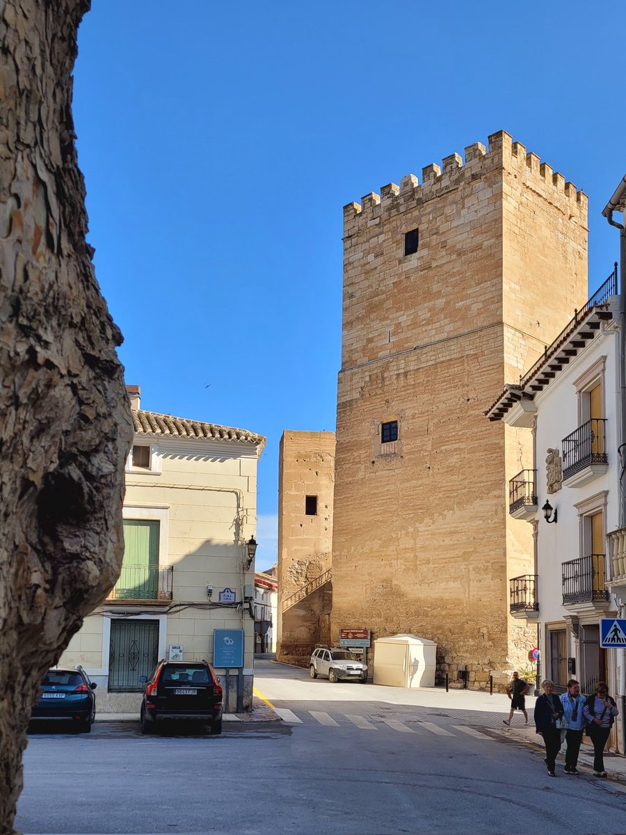 Sunny Saturday morning in Orce, two of the seven towers of the Alcazaba lit by the morning sunshine