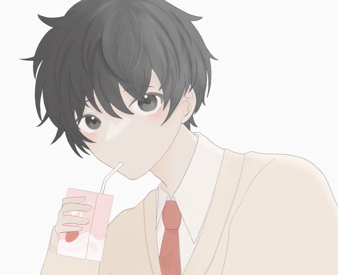 「drinking straw in mouth school uniform」 illustration images(Latest)