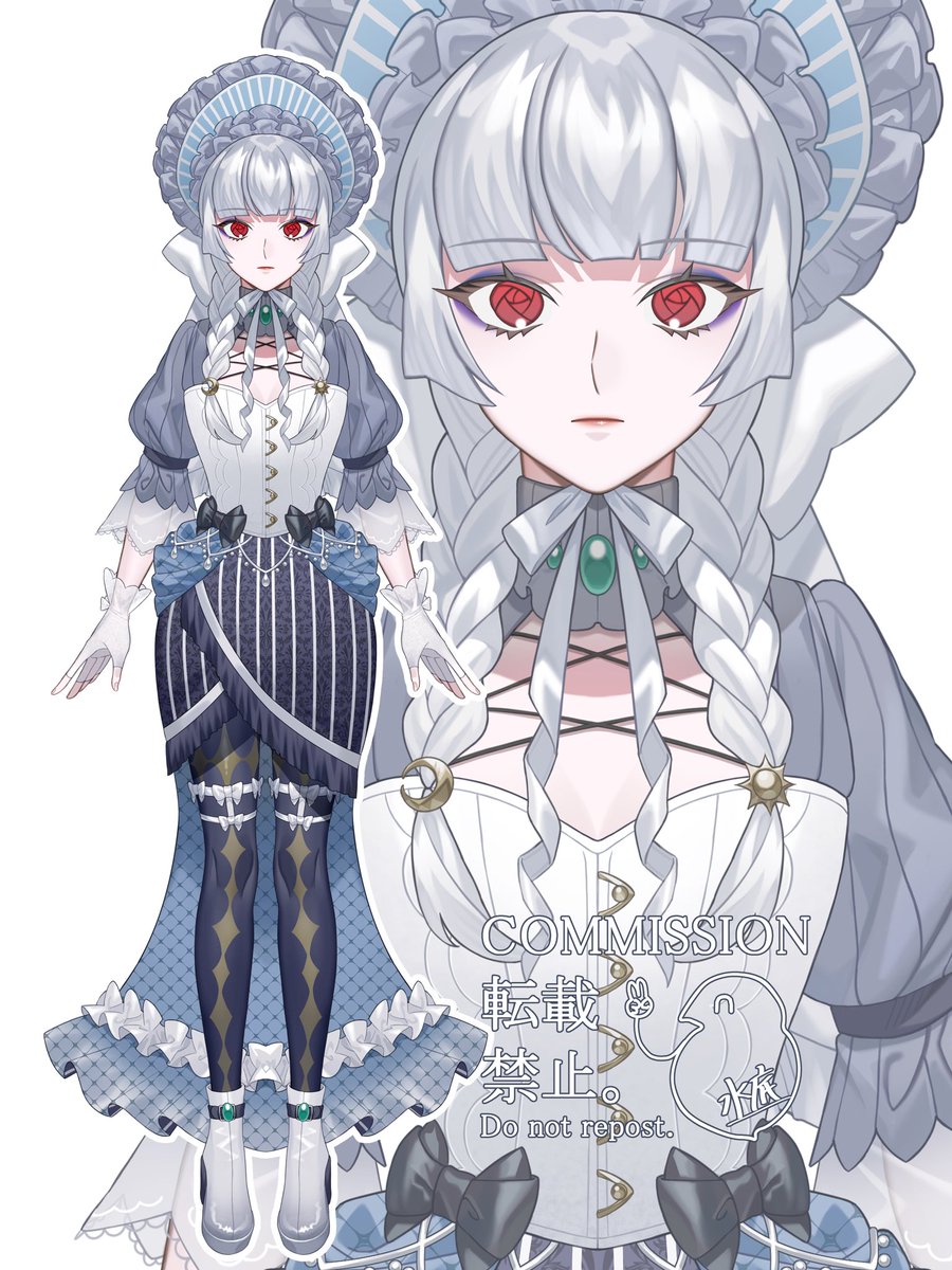 1girl red eyes gloves white gloves personification bonnet white hair  illustration images