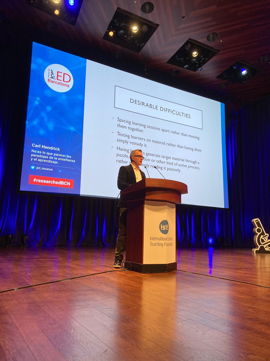 At #Researchedbcn <a href="/C_Hendrick/">Carl Hendrick</a> crushing it: “the things that feel like they are working are often not very good for learning and the things that cause learning are often those that feel the least like they are working.”