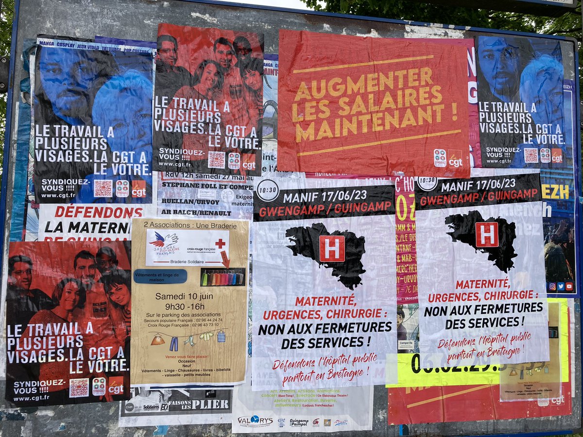 gaelroblin's tweet photo. Sur les murs de #Guingamp le rendez-vous immanquable du 17 juin pour la defense du service public de santé partout en #Bretagne s'affiche fièrement ! On compte sur vous ! #Gwengamp o stourm ! #bzh https://t.co/lEI5sMfdQy
