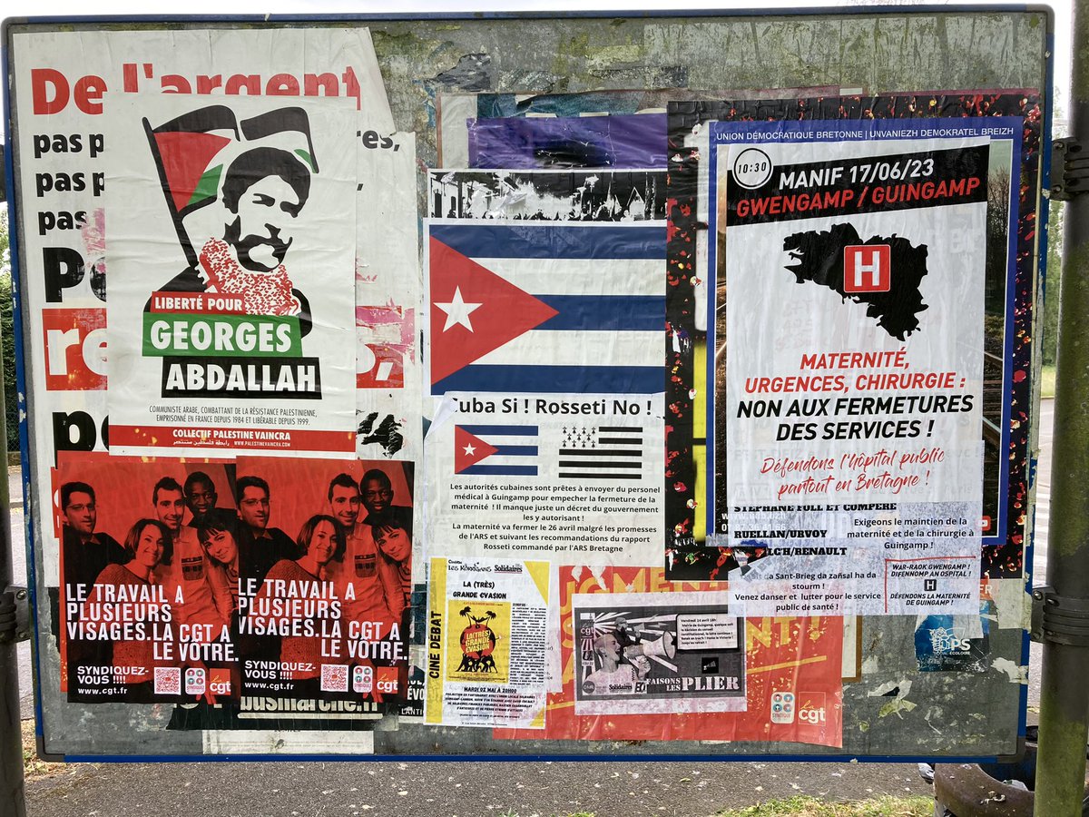 gaelroblin's tweet photo. Sur les murs de #Guingamp le rendez-vous immanquable du 17 juin pour la defense du service public de santé partout en #Bretagne s'affiche fièrement ! On compte sur vous ! #Gwengamp o stourm ! #bzh https://t.co/lEI5sMfdQy