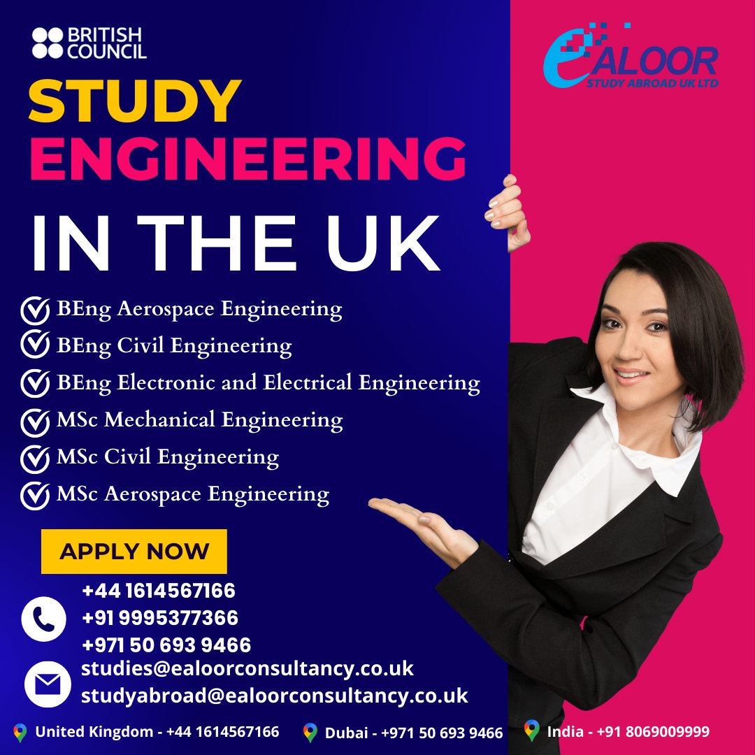 👨‍🎓 Study Engineering in the UK.

𝑪𝒍𝒊𝒄𝒌 𝒕𝒉𝒆 𝒃𝒆𝒍𝒐𝒘 𝒍𝒊𝒏𝒌 𝒇𝒐𝒓 𝒎𝒐𝒓𝒆 𝒊𝒏𝒇𝒐𝒓𝒎𝒂𝒕𝒊𝒐𝒏👇
zfrmz.com/wLlwFuTFxZuoTw…

Open for September intake

📞 +44 1614567166, +91 999539936

#overseaseducation #ukstudies #overseas #overseaseducationconsultant