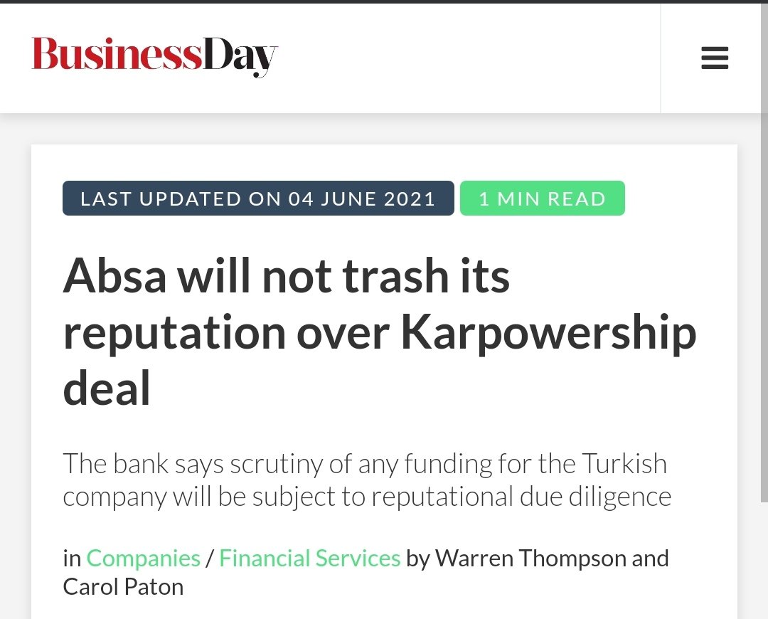 ABSA proudly refusing to finance a project of national importance and seeing no consequences is one of the reasons why South Africa will never prosper. The Japanese solved this problem decades ago.