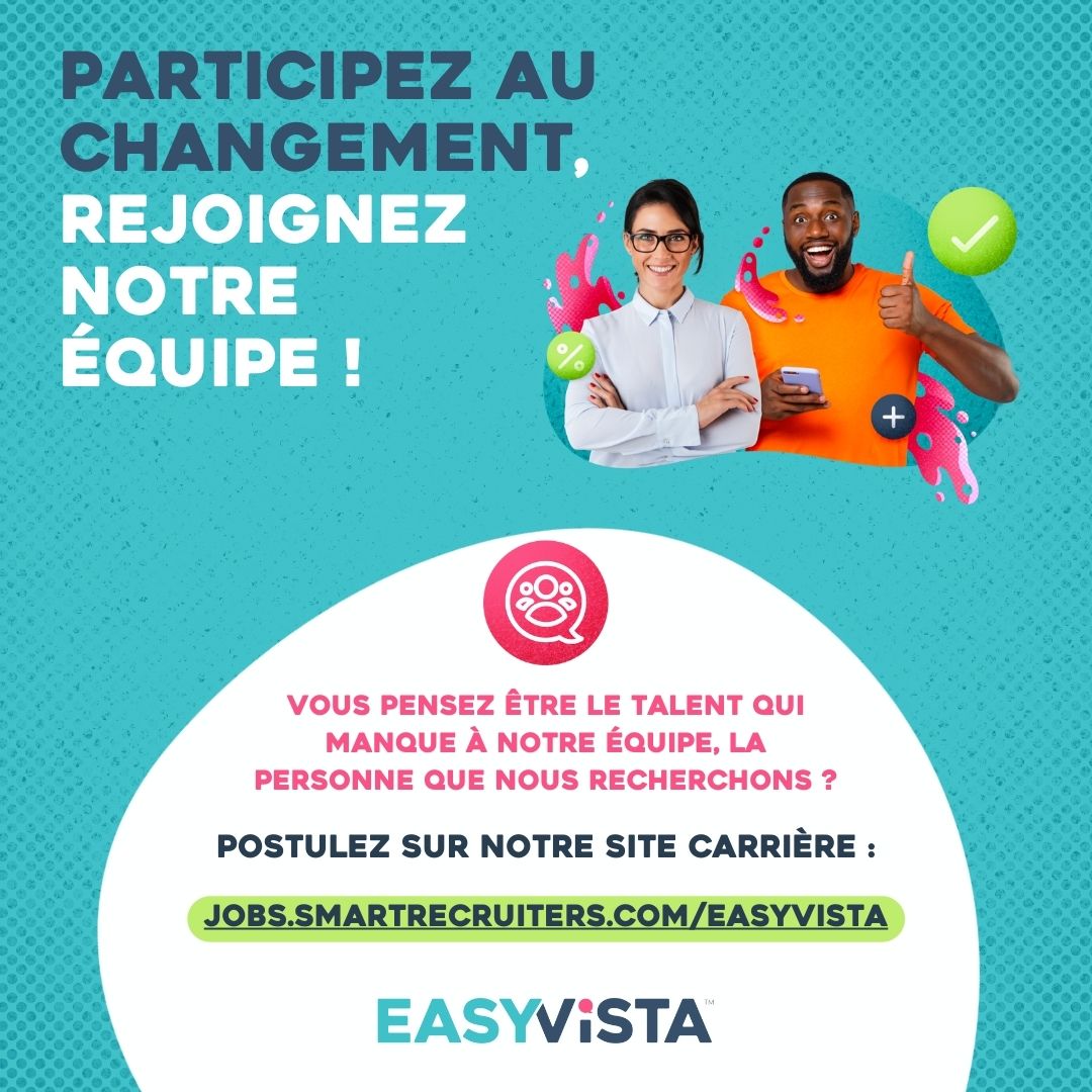 [#Recrutement📢] Pour accompagner le développement de notre offre ITOM / ITSM, nous recherchons  un(e) Consultant(e) avant-vente en France.
Postulez ici 👉jobs.smartrecruiters.com/EASYVISTA/7439…

#EasyVista #ITSM #ITOM #ITjob