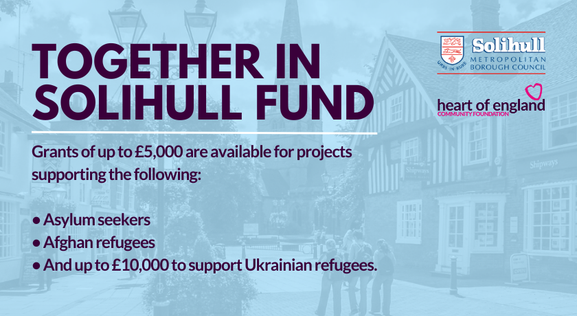 HoECF's tweet photo. The Together in Solihull Fund aims to support the resettlement, integration &amp; inclusion of people from refugee &amp; migrant communities in Solihull 💙

Apply by 30th June 👉 https://t.co/1n5QAfujHu

@SolihullCouncil https://t.co/58wtkwahlU