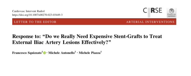 dr_fsquizzato's tweet photo. When to choose a covered stent for iliac artery obstructive disease?
Our thoughts on indications and cost-effectiveness in this recent letter.

https://t.co/hFfdtA4iwI

#pad #vascularsurgery #interventionalradiology #stent #costeffective #limbloss #letter https://t.co/s1Jg5BXZuP