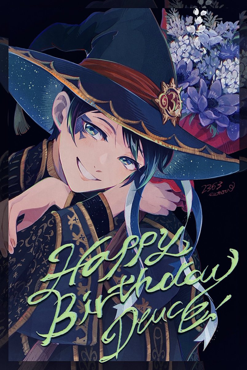 hat solo male focus flower 1boy witch hat smile  illustration images