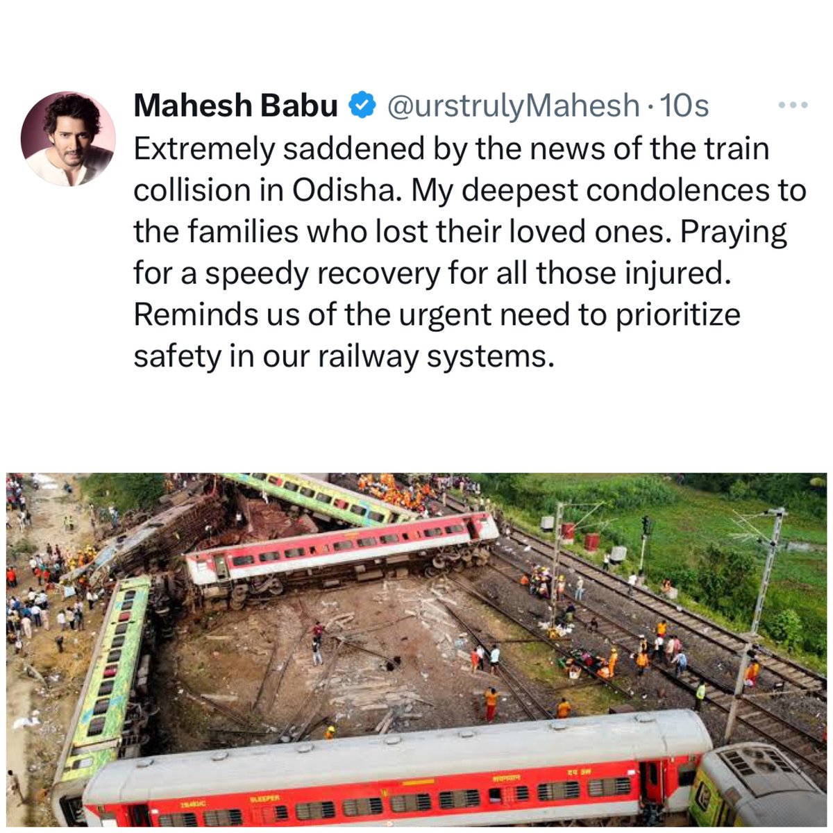 VardhanDHFM (@_vardhandhfm_) on Twitter photo Superstar #MaheshBabu shares his sadness regarding the  Odisha train accident 💔 
#OdishaTrainTragedy
#OdishaTrainAccident Superstar #MaheshBabu shares his sadness regarding the  Odisha train accident 💔 
#OdishaTrainTragedy
#OdishaTrainAccident